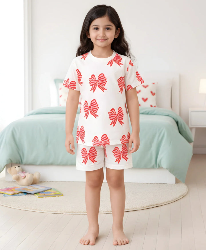 Pink Bow Girls Sleepwear Short Set - Pink
