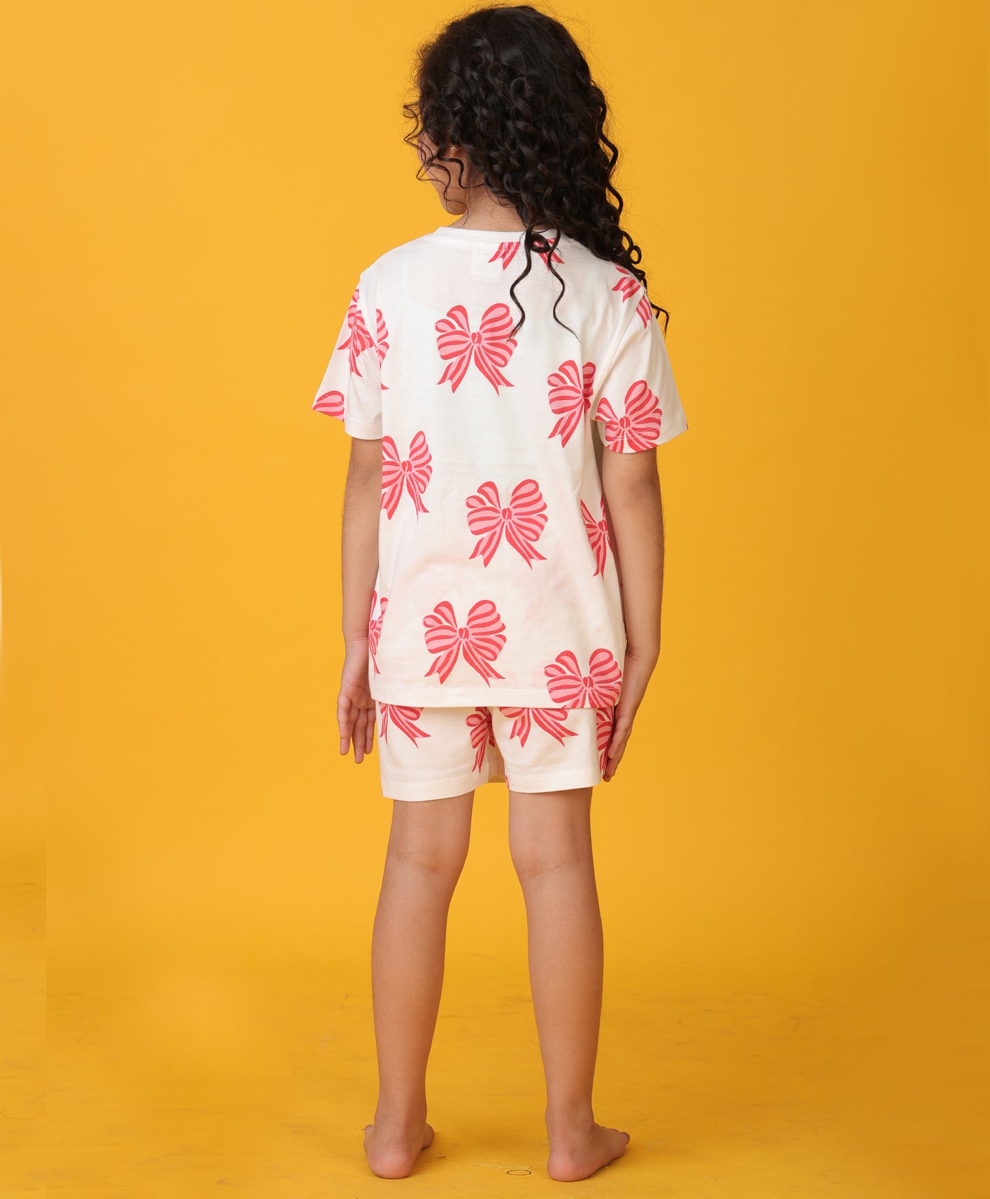 BOW PINK GIRLS SLEEPWEAR SHORT SET - OFF WHITE