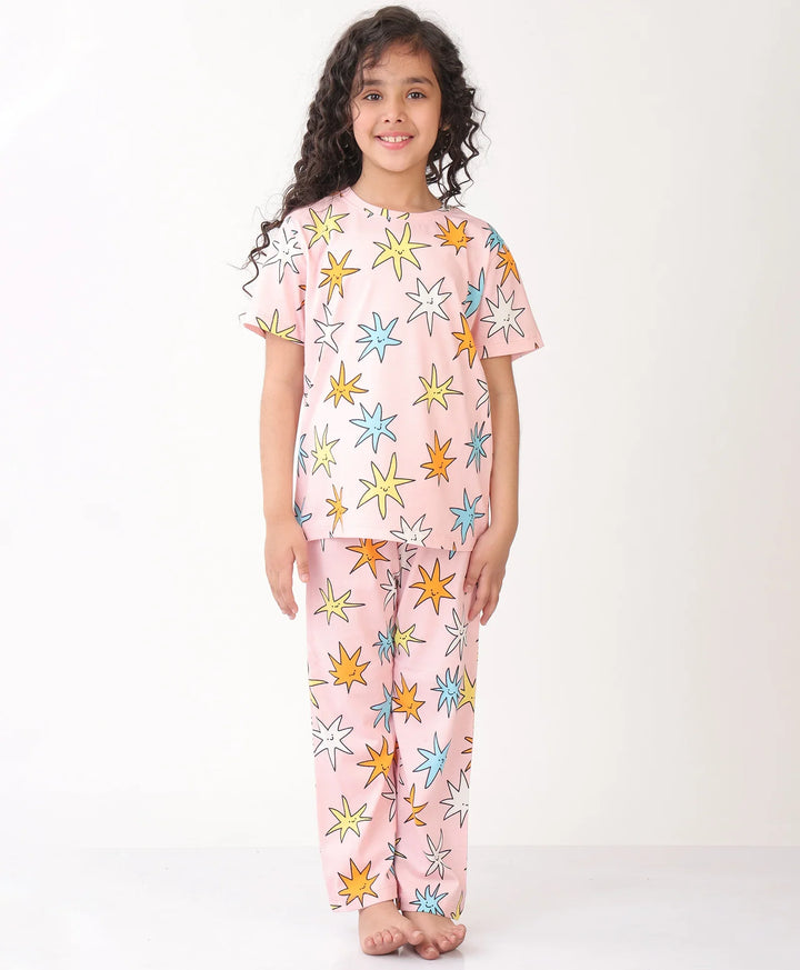 PINK STAR SHORT SLEEVE PYJAMA SET - PINK