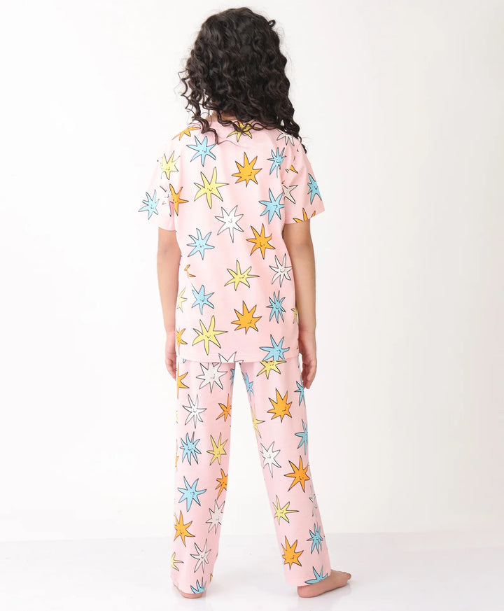 PINK STAR SHORT SLEEVE PYJAMA SET - PINK