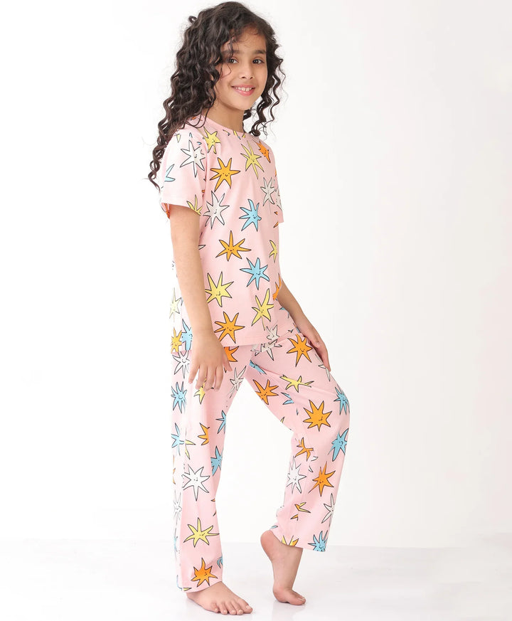 PINK STAR SHORT SLEEVE PYJAMA SET - PINK