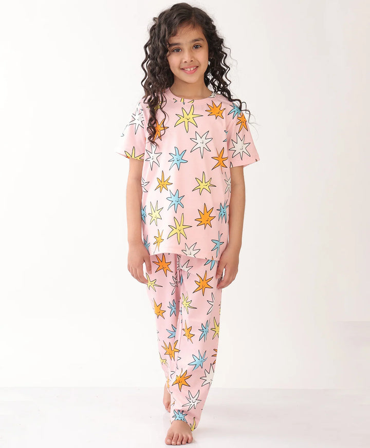 PINK STAR SHORT SLEEVE PYJAMA SET - PINK