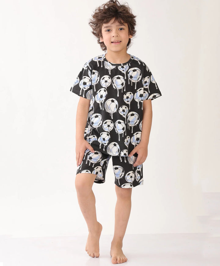 FOOTBALL MELT SLEEPWEAR SHORT SET - BLACK - Anthrilo 