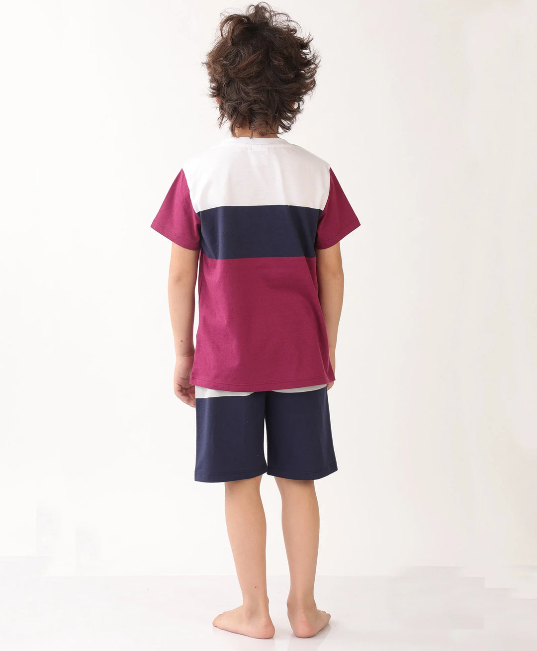 NAVY MEHROON GREY STRIPED CONTRAST SLEEPWEAR SHORTS SET - MULTI - Anthrilo 