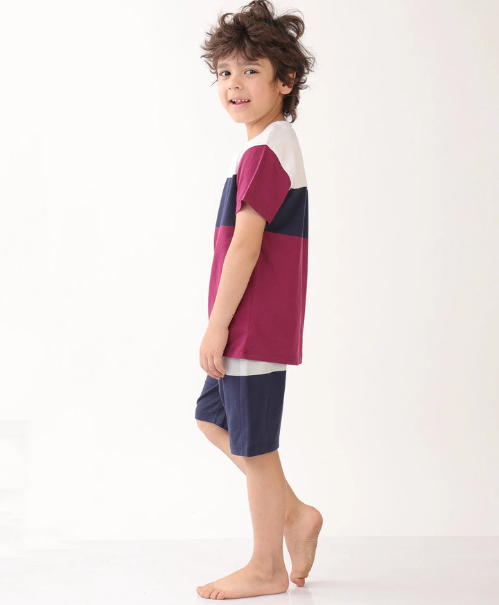 NAVY MEHROON GREY STRIPED CONTRAST SLEEPWEAR SHORTS SET - MULTI - Anthrilo 