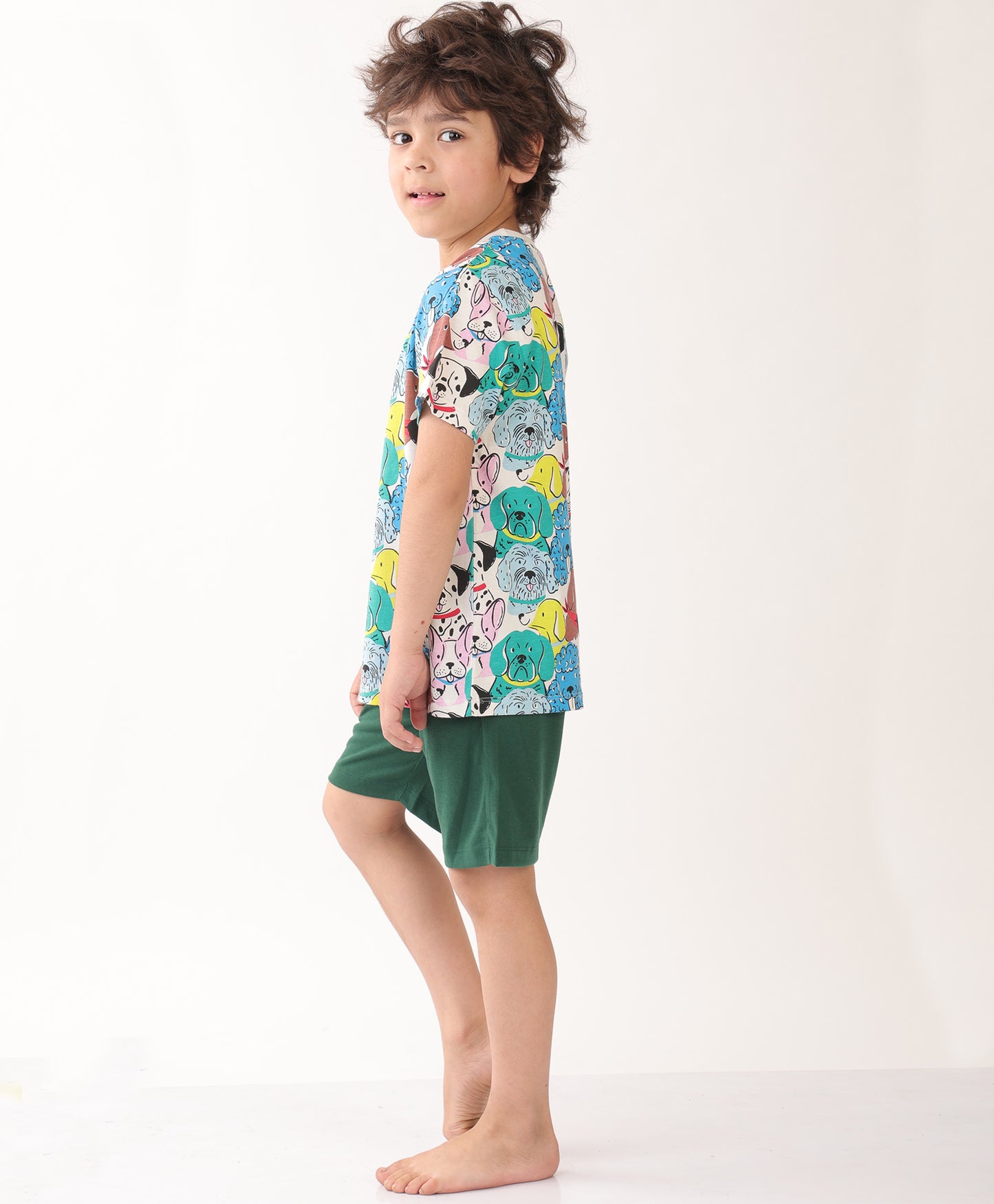 SUMMER DOGS GREEN SLEEPWEAR SHORT SET - WHITE/GREEN