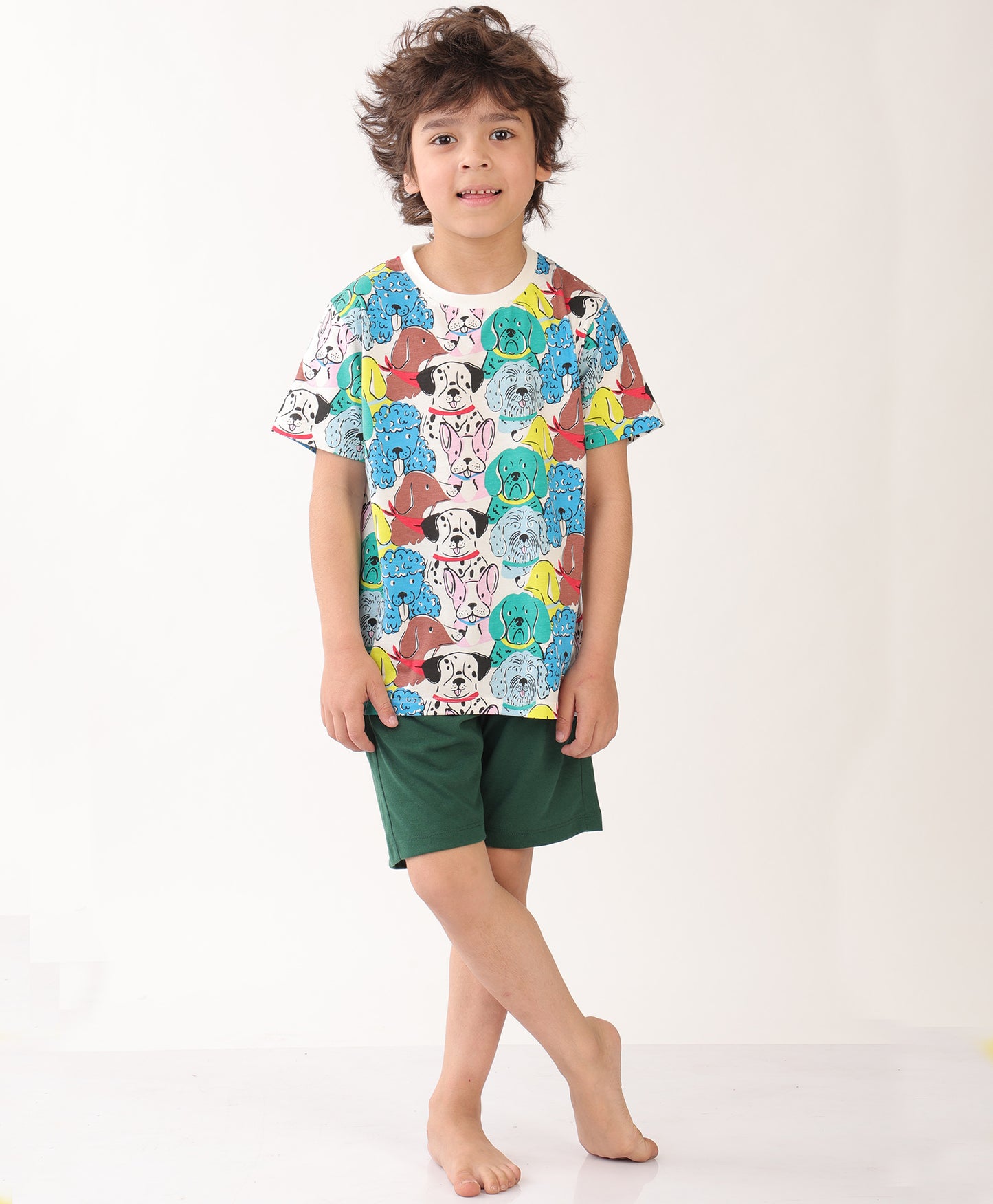 SUMMER DOGS GREEN SLEEPWEAR SHORT SET - WHITE/GREEN