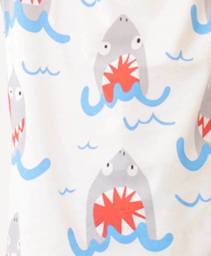 SHARK MEHROON SLEEPWEAR SHORT SET - WHITE/MEHROON - Anthrilo 