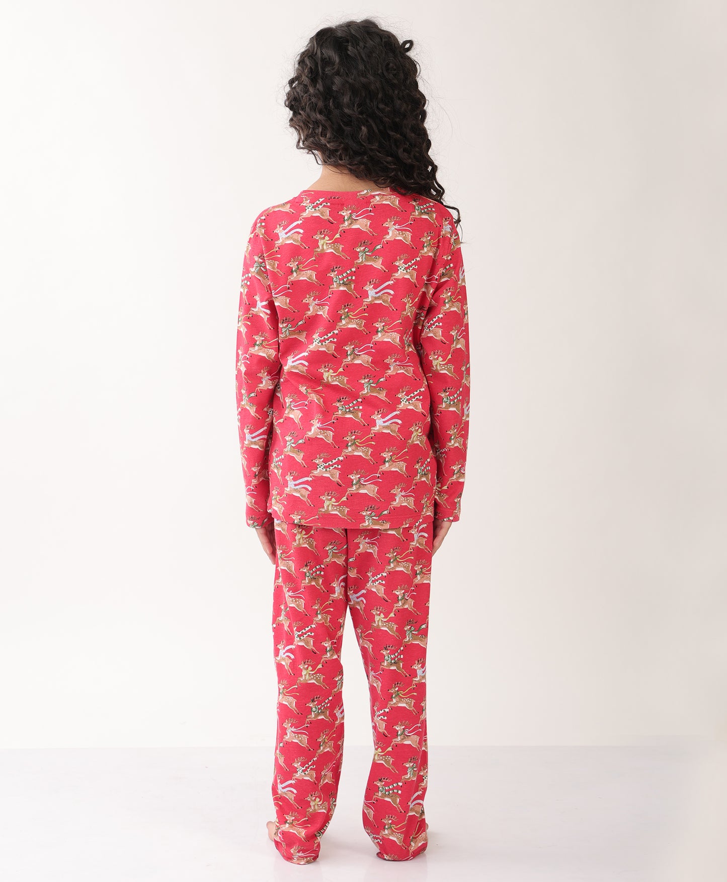 SUMMER REINDEER GIRLS LONG SLEEVES PYJAMA SET - RED