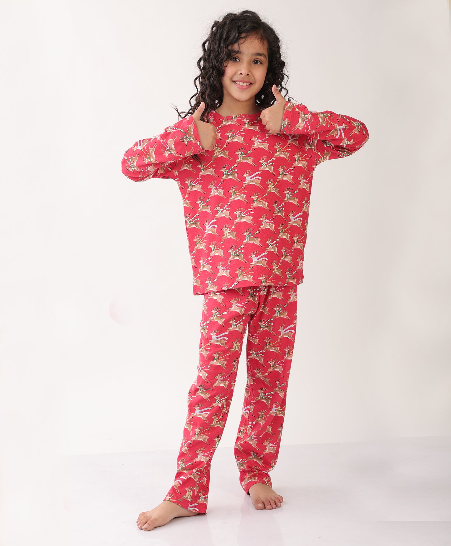 SUMMER REINDEER GIRLS LONG SLEEVES PYJAMA SET - RED