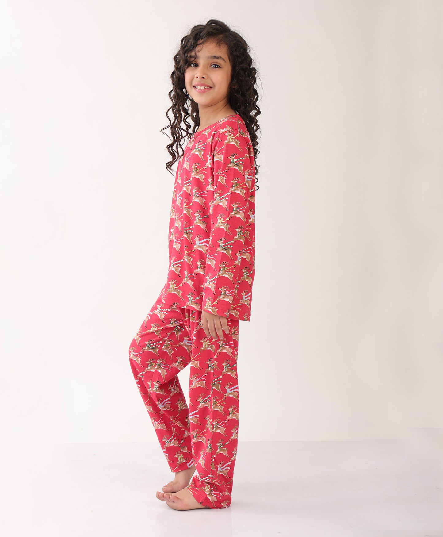 SUMMER REINDEER GIRLS LONG SLEEVES PYJAMA SET - RED