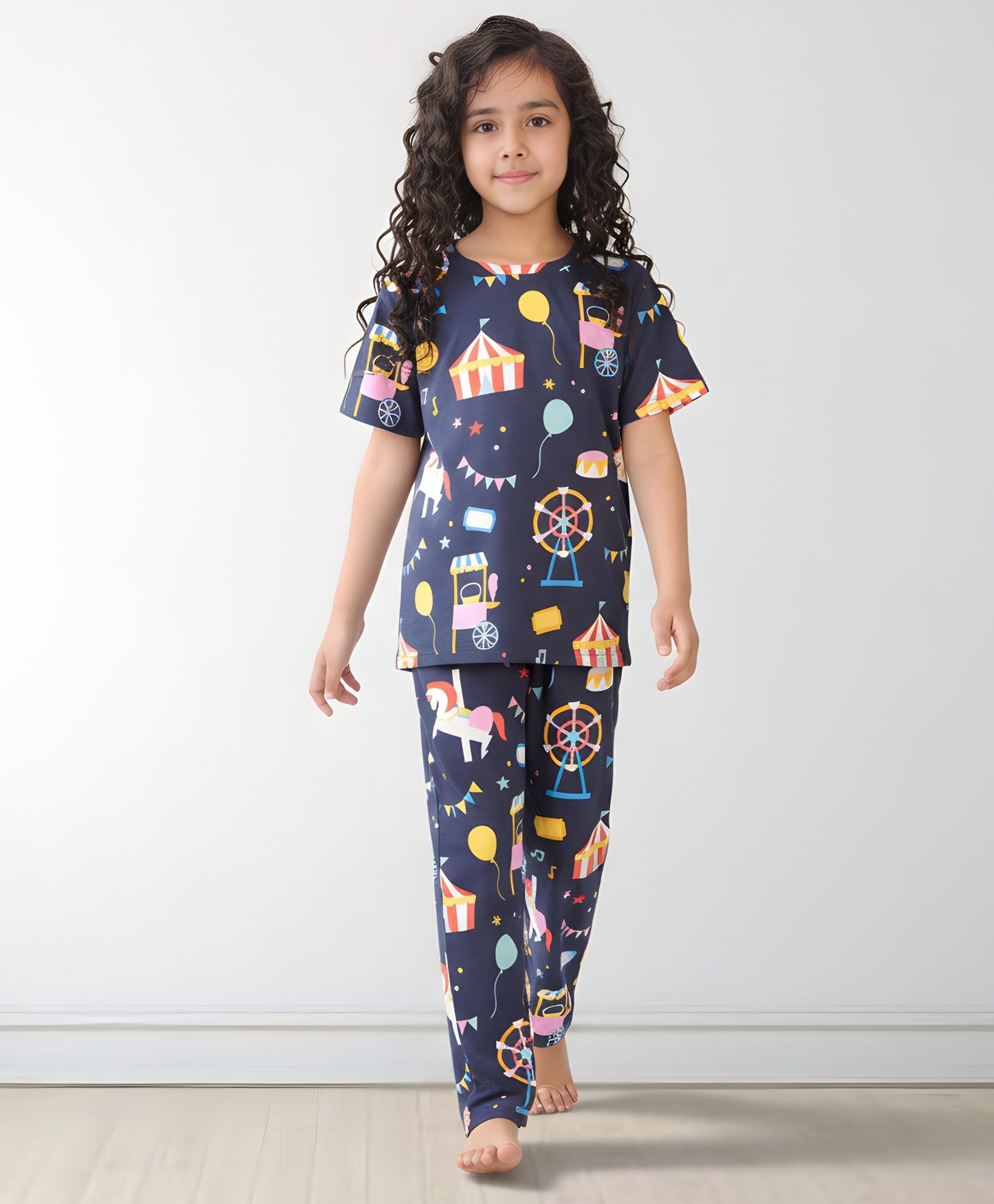 CARNIVAL CIRCUS GIRLS SHORT SLEEVE PYJAMA SET - NAVY - Anthrilo 
