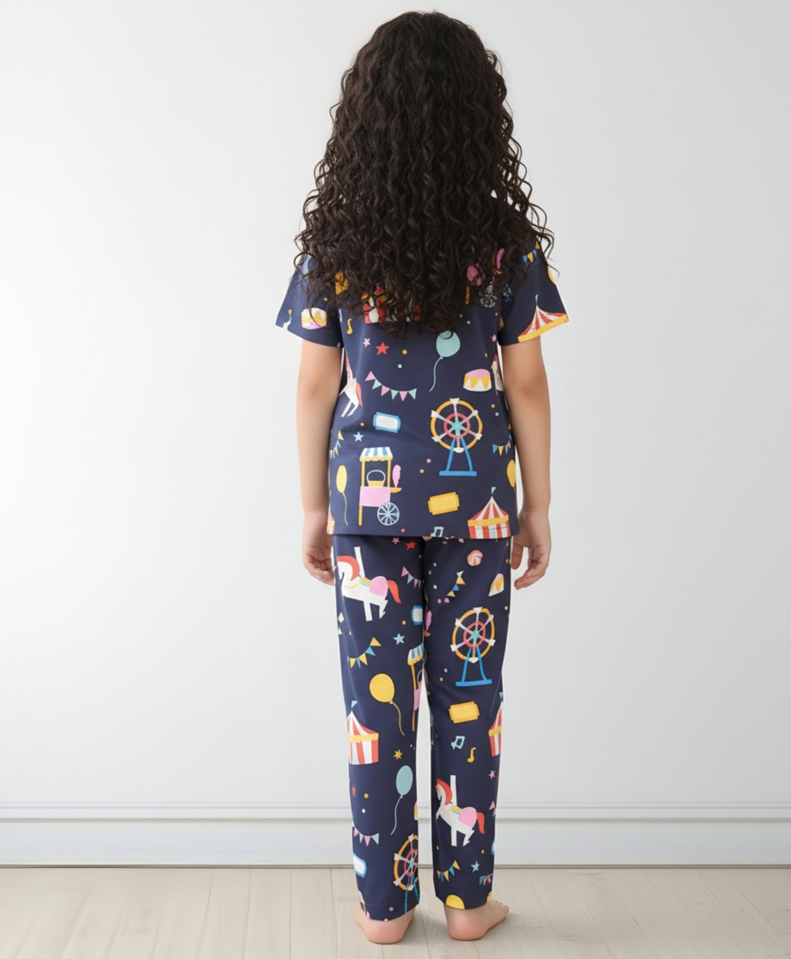 CARNIVAL CIRCUS GIRLS SHORT SLEEVE PYJAMA SET - NAVY - Anthrilo 