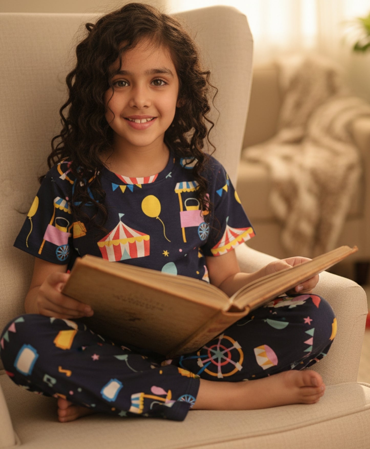 CARNIVAL CIRCUS GIRLS SHORT SLEEVE PYJAMA SET - NAVY - Anthrilo 