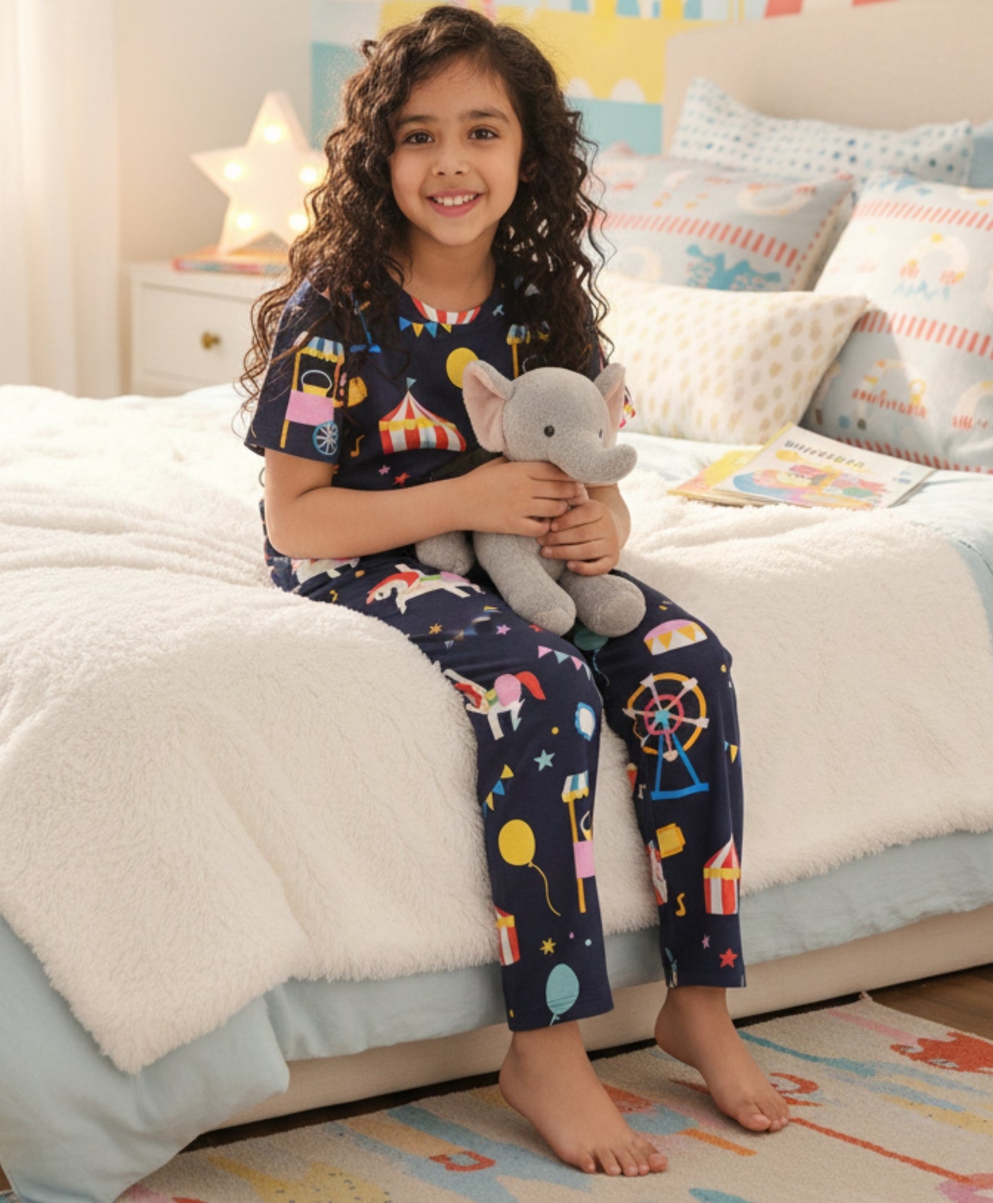 CARNIVAL CIRCUS GIRLS SHORT SLEEVE PYJAMA SET - NAVY - Anthrilo 