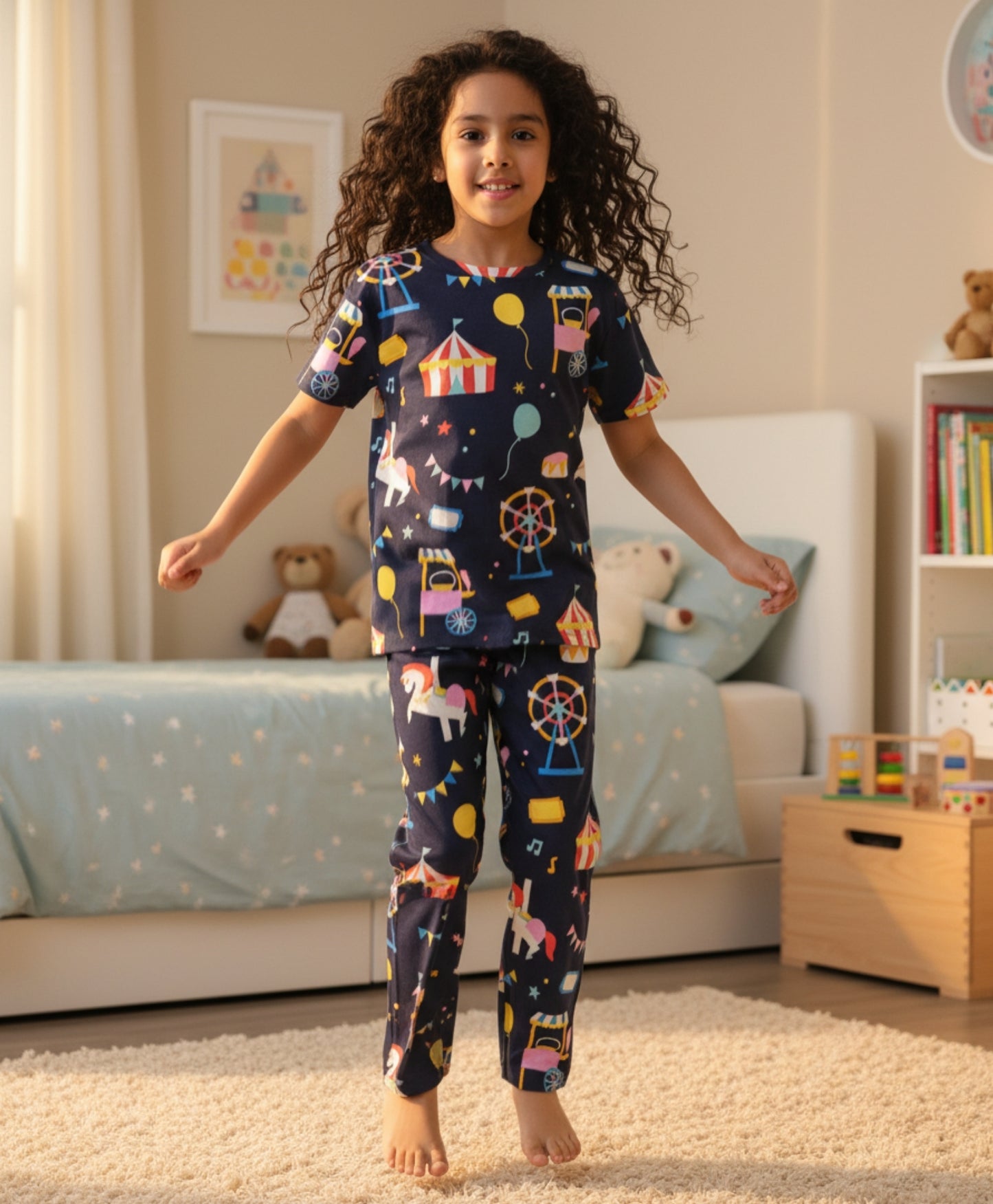 CARNIVAL CIRCUS GIRLS SHORT SLEEVE PYJAMA SET - NAVY - Anthrilo 