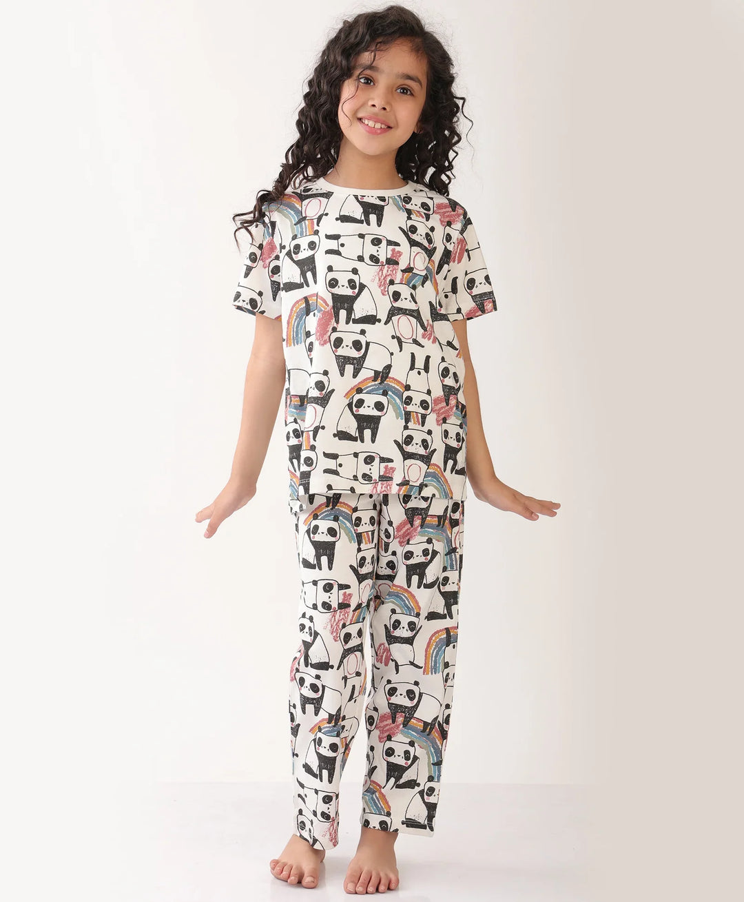 PANDA GIRLS SHORT SLEEVE PYJAMA SET - WHITE - Anthrilo 