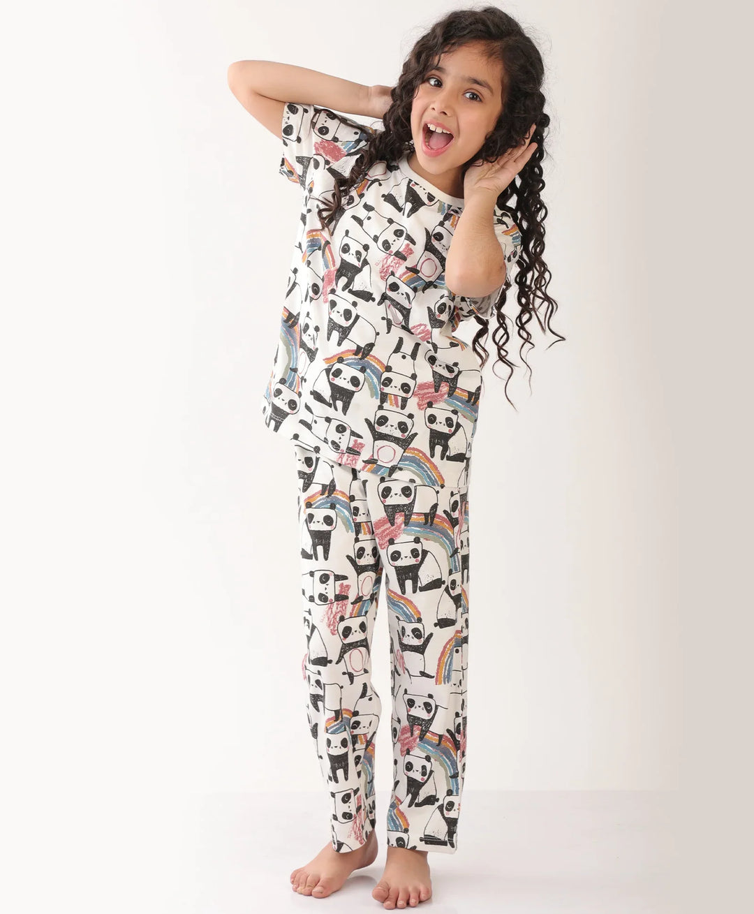 PANDA GIRLS SHORT SLEEVE PYJAMA SET - WHITE - Anthrilo 