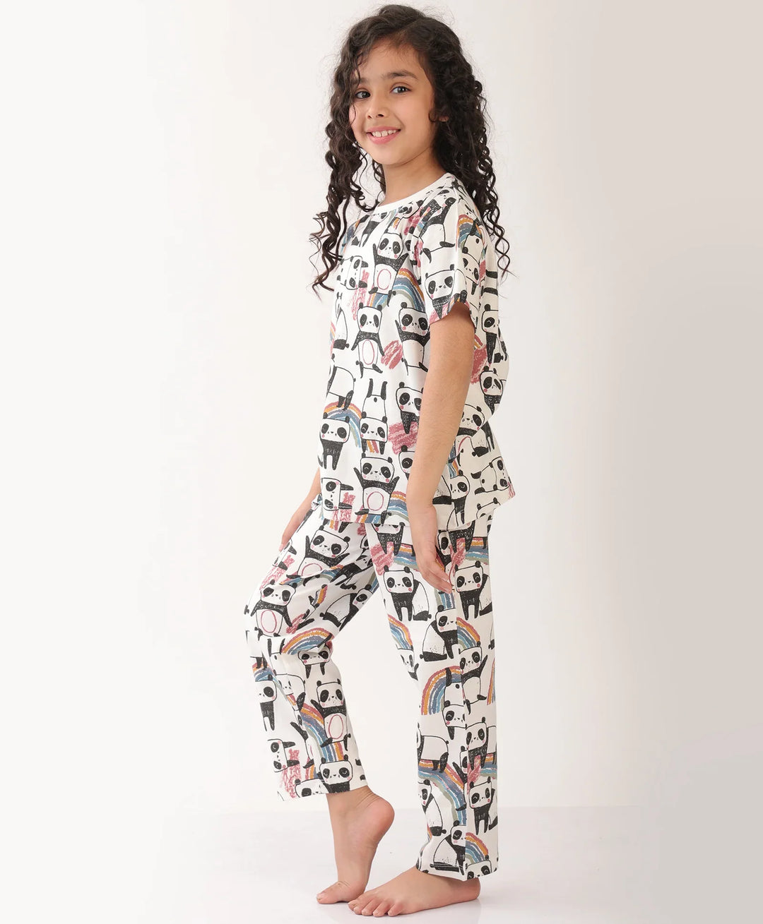 PANDA GIRLS SHORT SLEEVE PYJAMA SET - WHITE - Anthrilo 