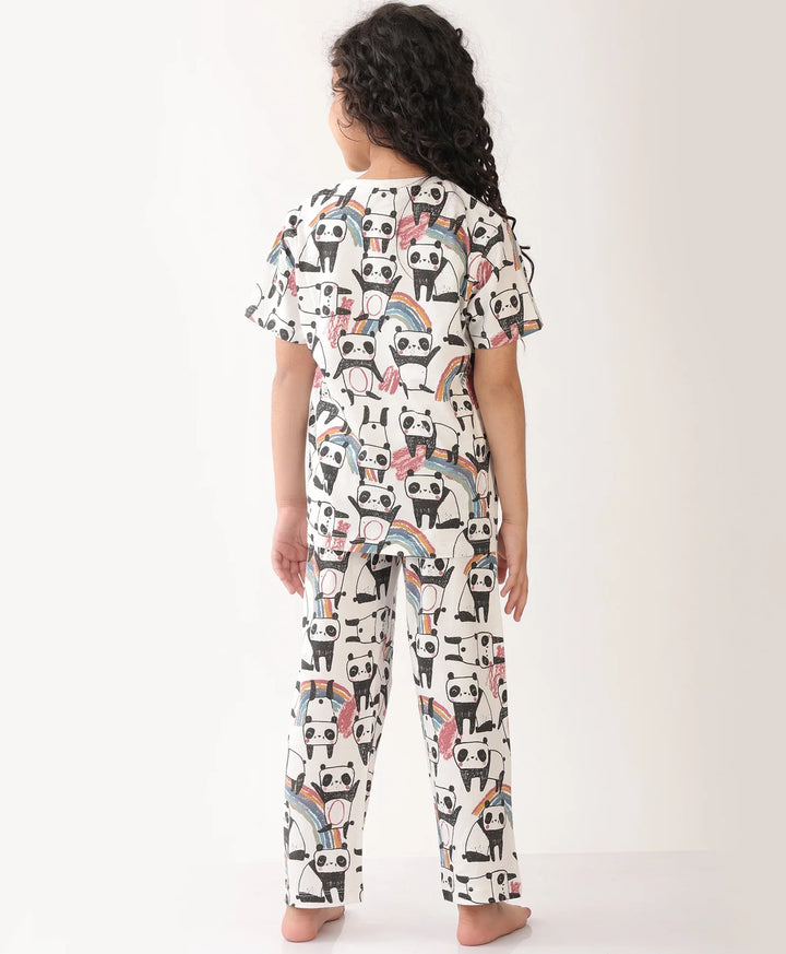 PANDA GIRLS SHORT SLEEVE PYJAMA SET - WHITE - Anthrilo 