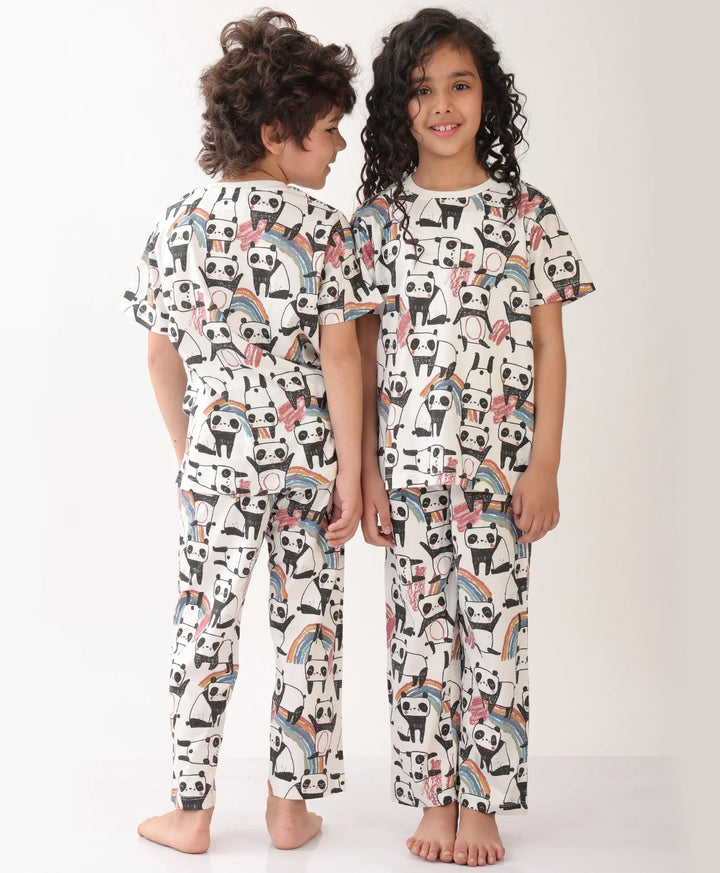 PANDA GIRLS SHORT SLEEVE PYJAMA SET - WHITE - Anthrilo 