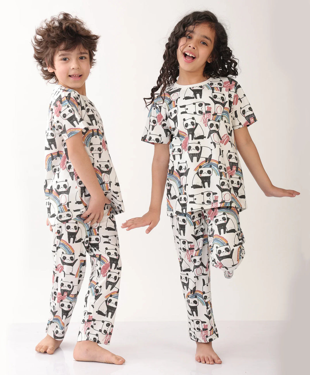 PANDA GIRLS SHORT SLEEVE PYJAMA SET - WHITE - Anthrilo 