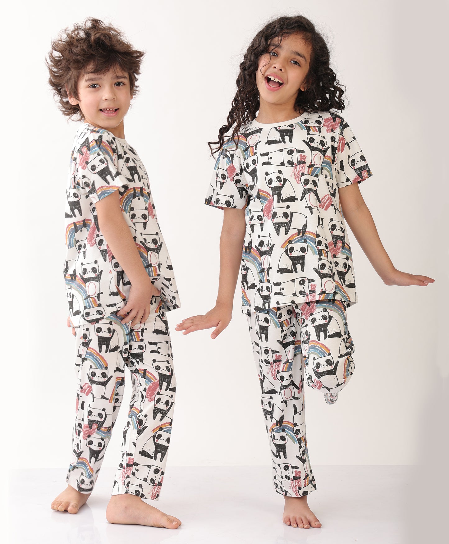 SUMMER PANDA GIRLS SHORT SLEEVE PYJAMA SET - WHITE