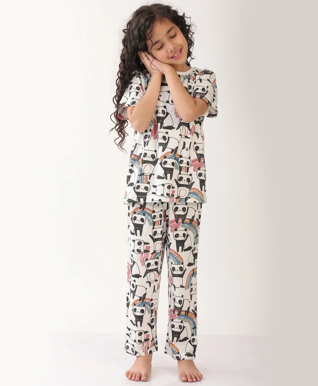 PANDA GIRLS SHORT SLEEVE PYJAMA SET - WHITE - Anthrilo 