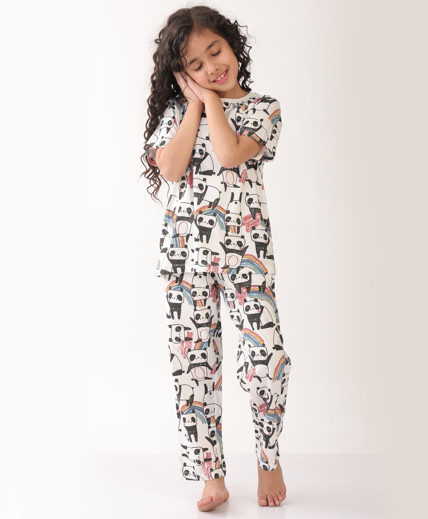 SUMMER PANDA GIRLS SHORT SLEEVE PYJAMA SET - WHITE