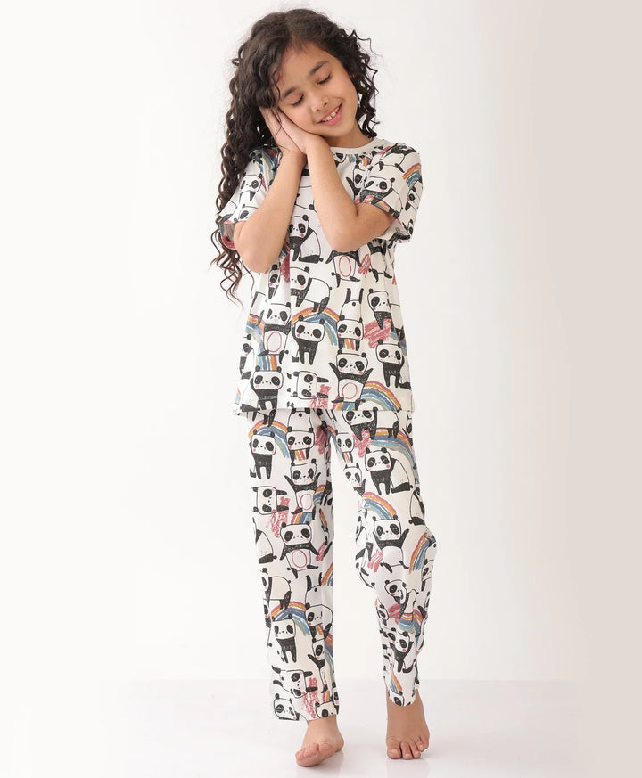 PANDA GIRLS SHORT SLEEVE PYJAMA SET - WHITE - Anthrilo 