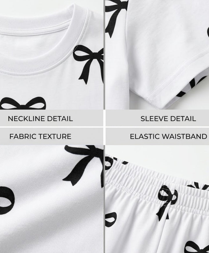 PRETTY BLACK BOW SHORTS SET - WHITE