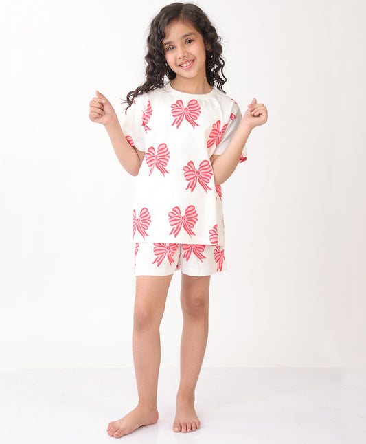 SUMMER BOW PINK SLEEPWEAR SHORT SET - PINK