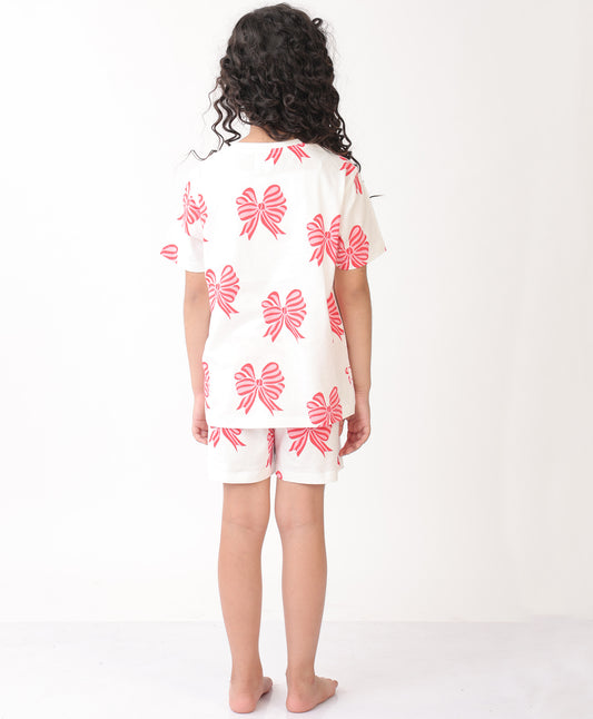 SUMMER BOW PINK SLEEPWEAR SHORT SET - PINK