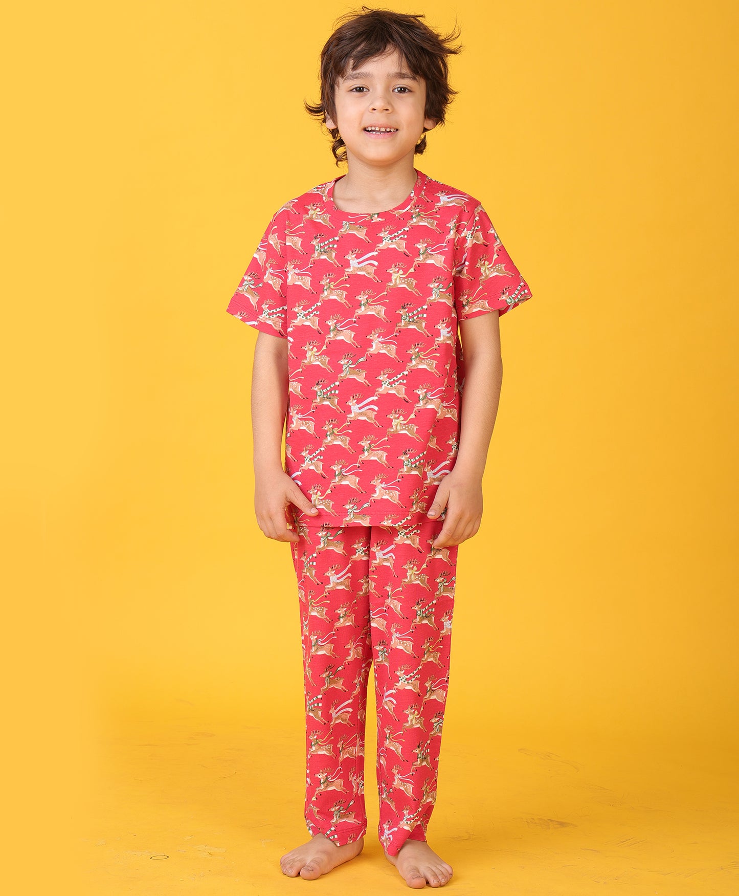 REINDEER SHORT SLEEVE PYJAMA SET - RED