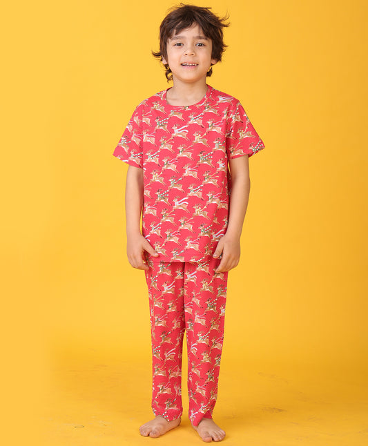 REINDEER SHORT SLEEVE PYJAMA SET - RED