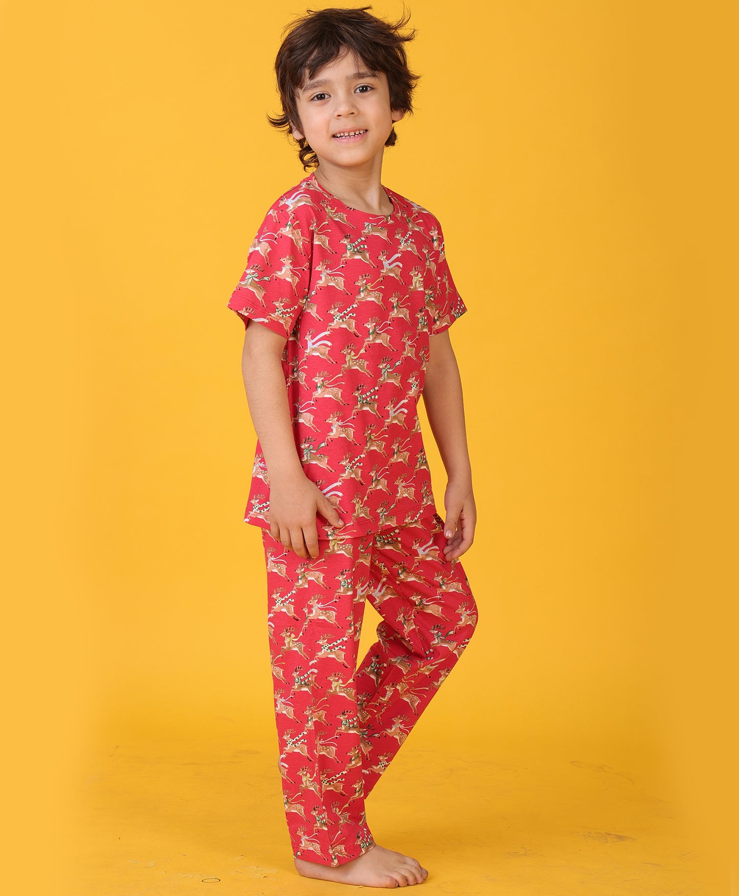 REINDEER SHORT SLEEVE PYJAMA SET - RED