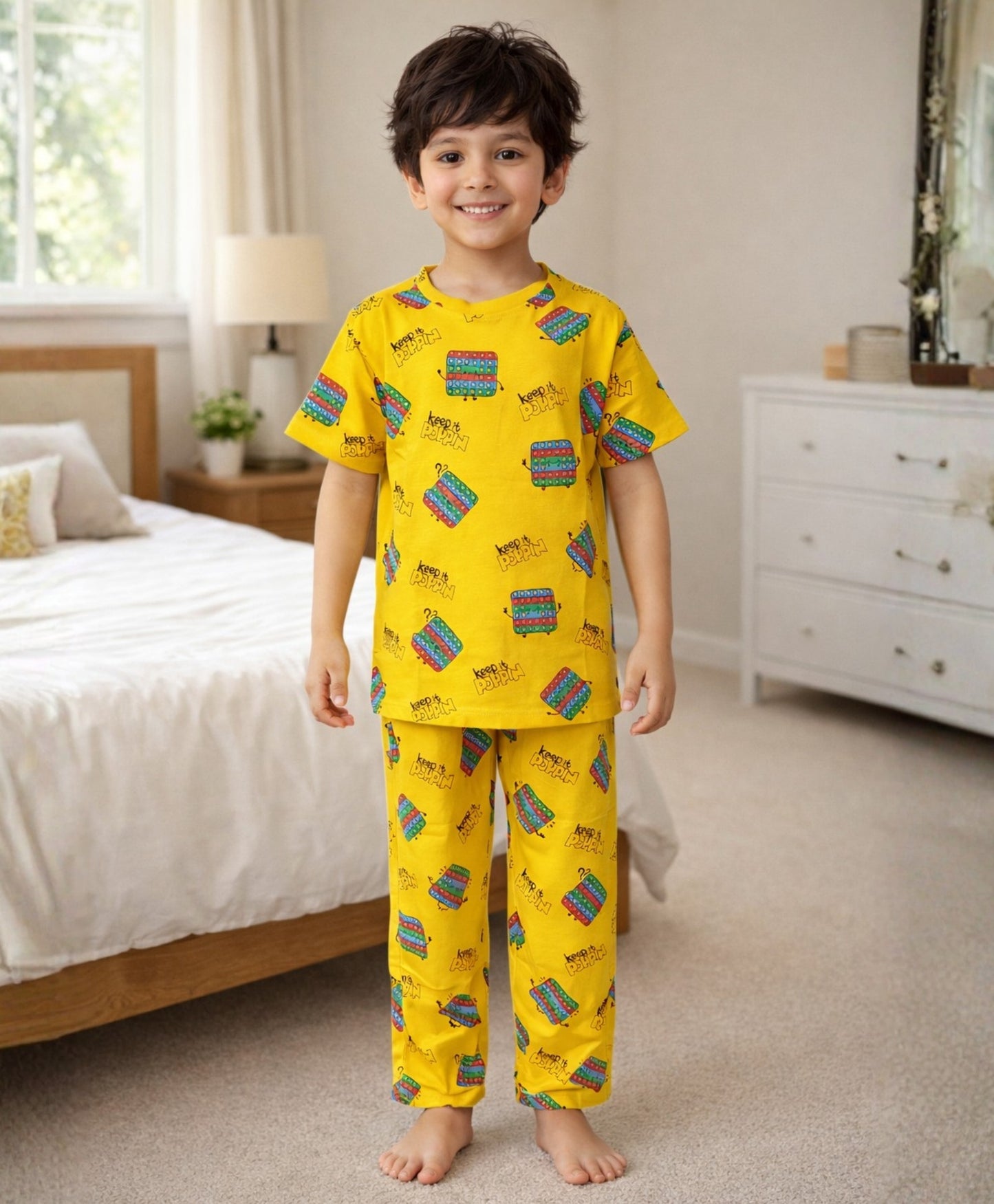 POP IT SHORT SLEEVE PYJAMA SET - YELLOW