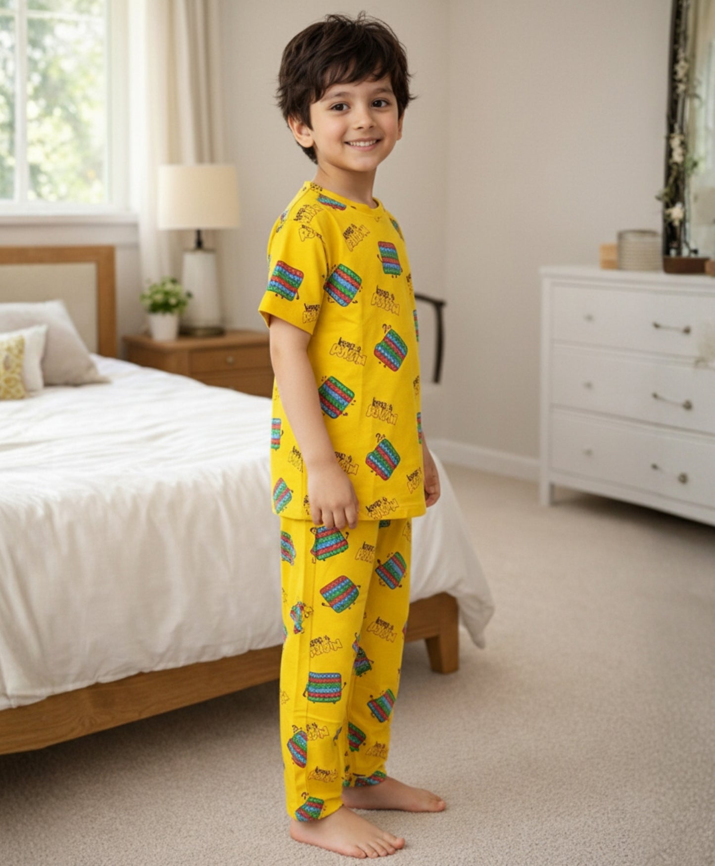 POP IT SHORT SLEEVE PYJAMA SET - YELLOW