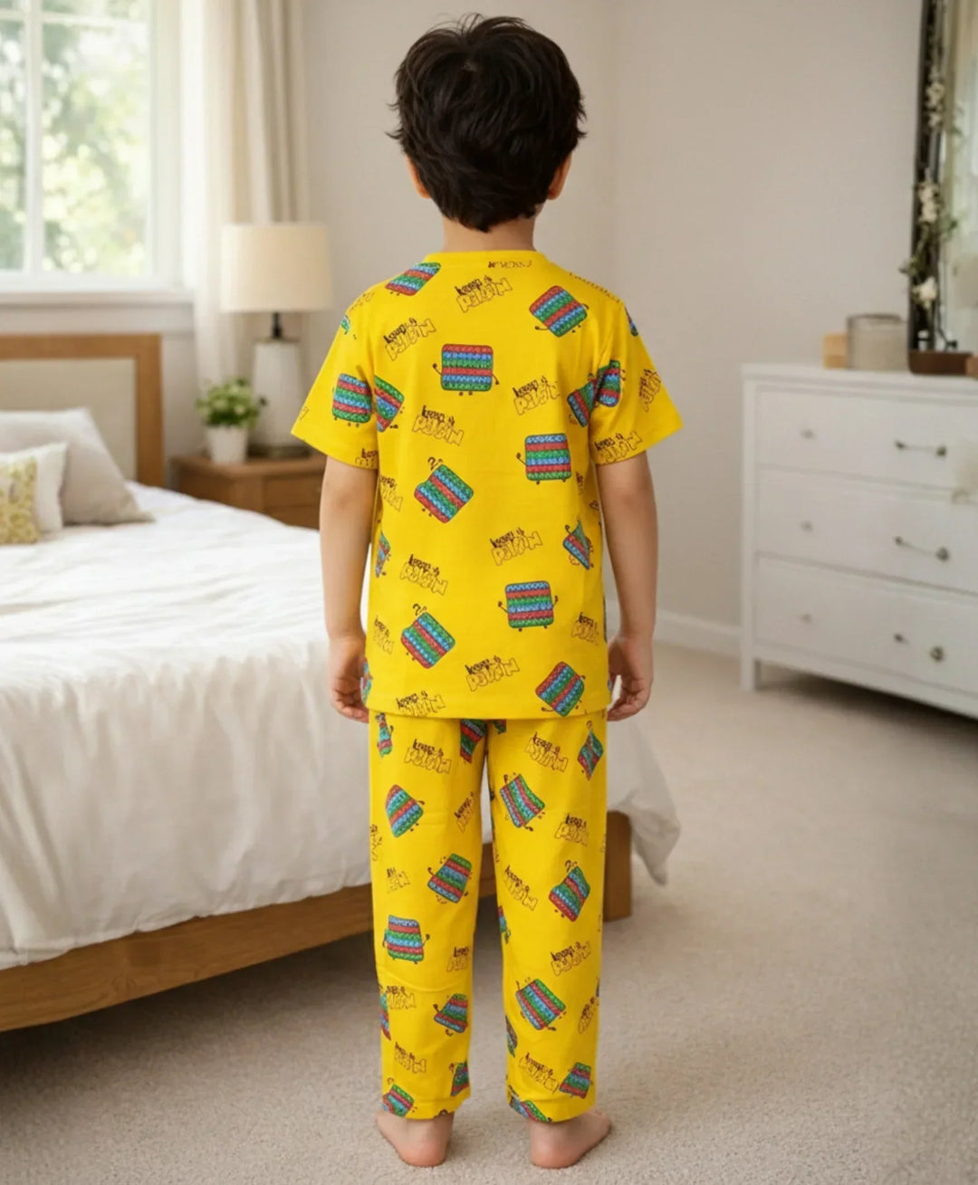 POP IT SHORT SLEEVE PYJAMA SET - YELLOW - Anthrilo 