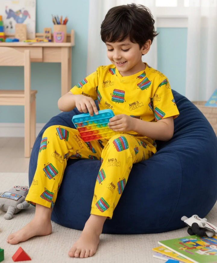 POP IT SHORT SLEEVE PYJAMA SET - YELLOW - Anthrilo 