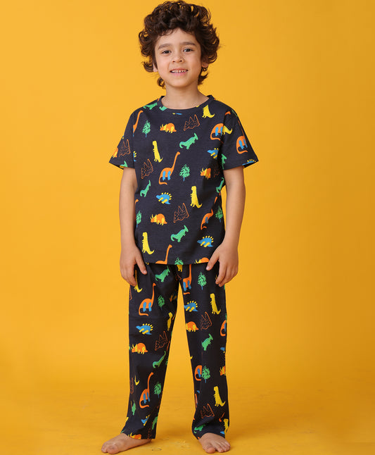 DINOSAUR FUN NAVY SHORT SLEEVE PYJAMA SET - NAVY