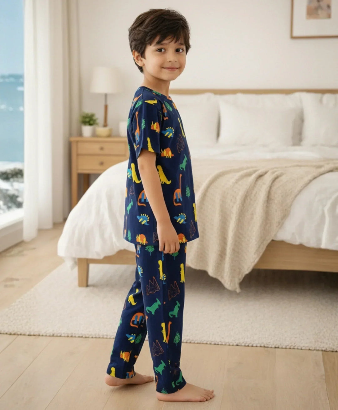 DINOSAUR FUN NAVY SHORT SLEEVE PYJAMA SET - NAVY - Anthrilo 