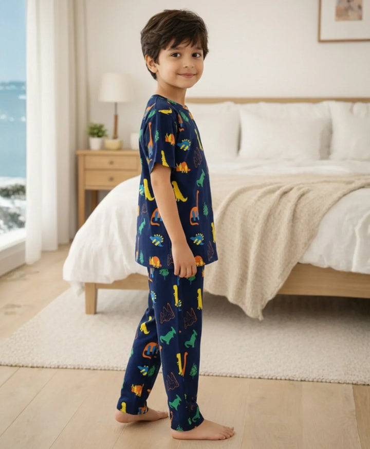 DINOSAUR FUN NAVY SHORT SLEEVE PYJAMA SET - NAVY - Anthrilo 