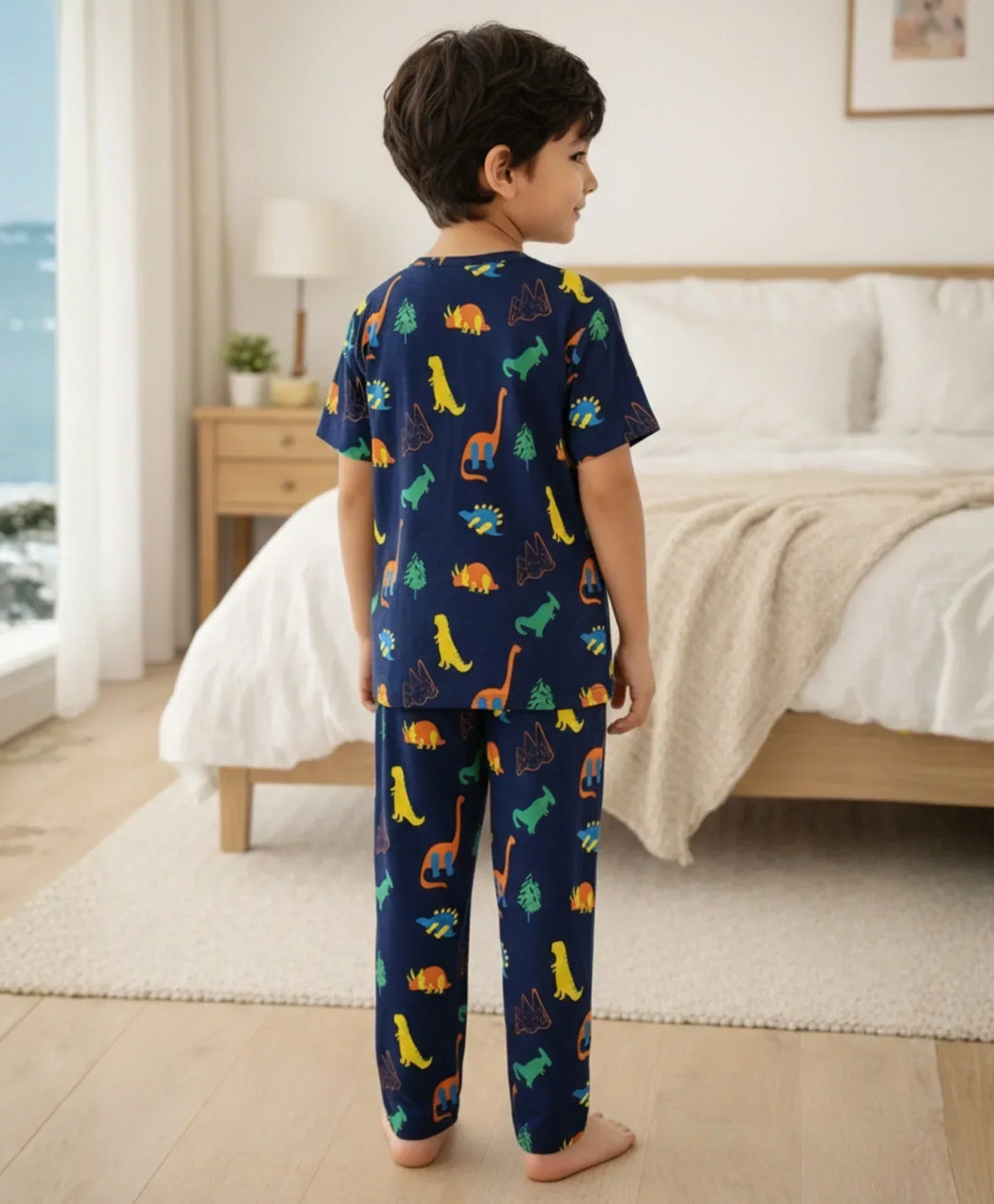 DINOSAUR FUN NAVY SHORT SLEEVE PYJAMA SET - NAVY - Anthrilo 