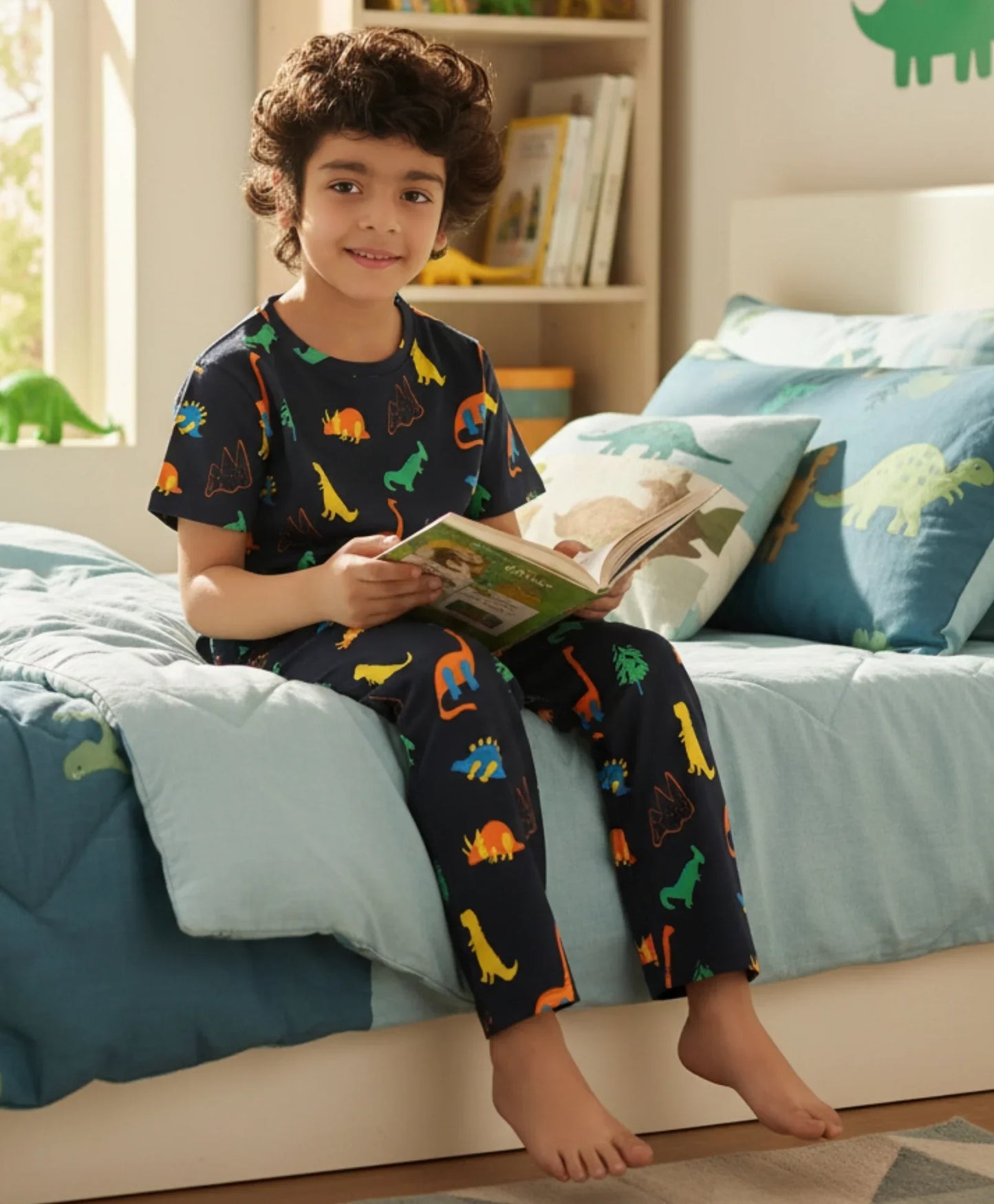 DINOSAUR FUN NAVY SHORT SLEEVE PYJAMA SET - NAVY
