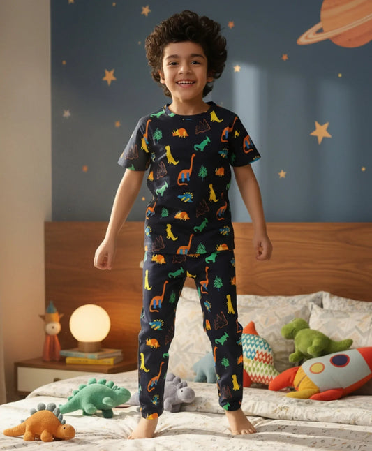DINOSAUR FUN NAVY SHORT SLEEVE PYJAMA SET - NAVY