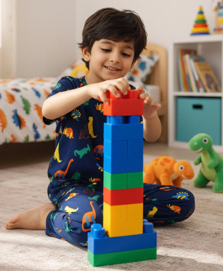 DINOSAUR FUN NAVY SHORT SLEEVE PYJAMA SET - NAVY - Anthrilo 