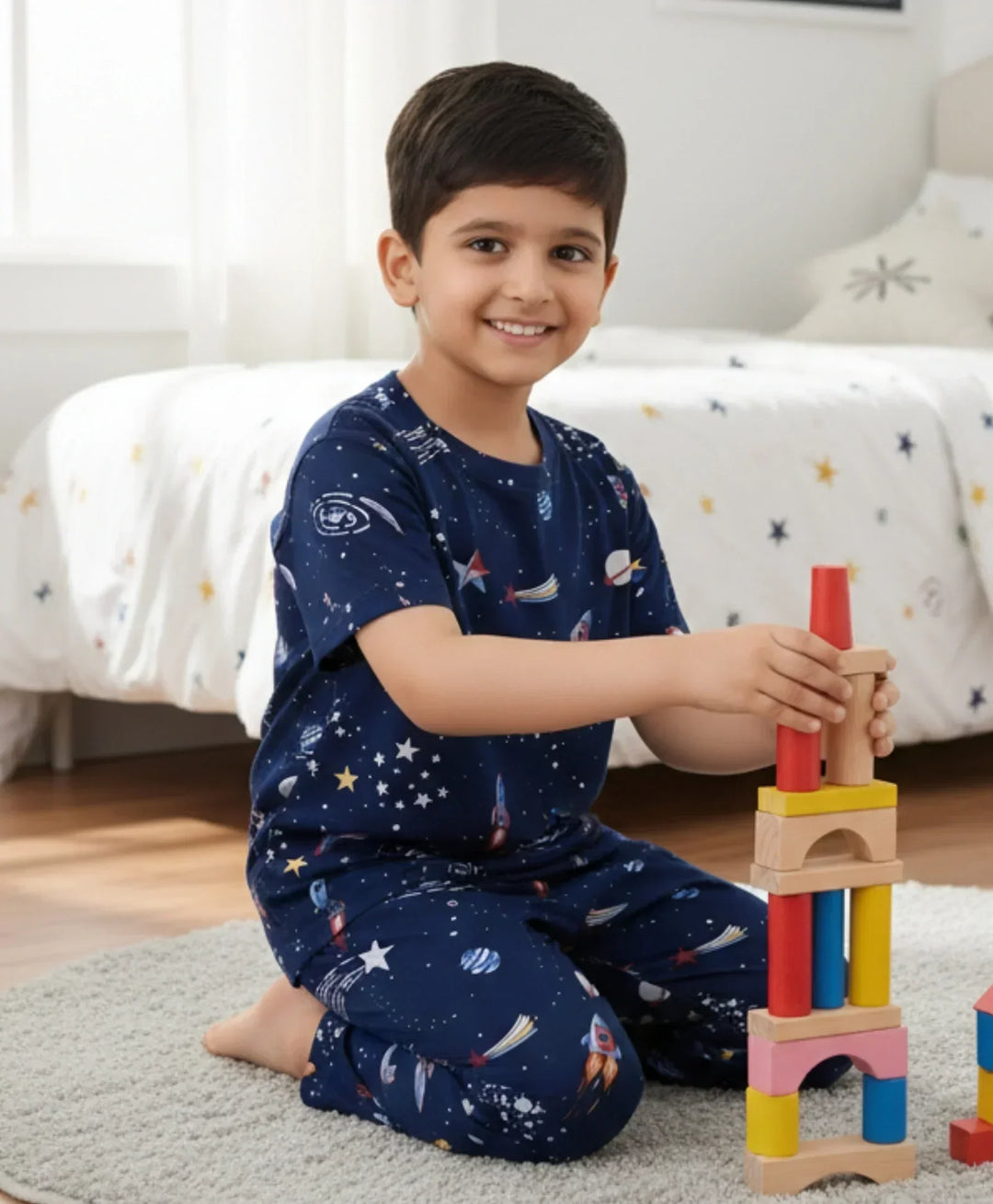 SOLAR DREAMS SHORT SLEEVE PYJAMA SET - BLUE - Anthrilo 
