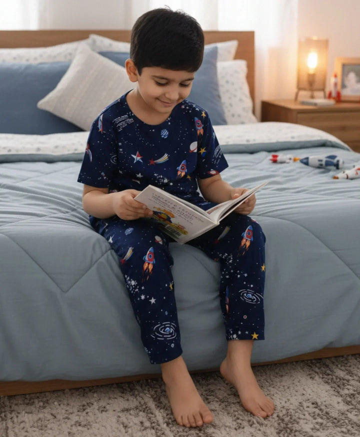 SOLAR DREAMS SHORT SLEEVE PYJAMA SET - BLUE - Anthrilo 