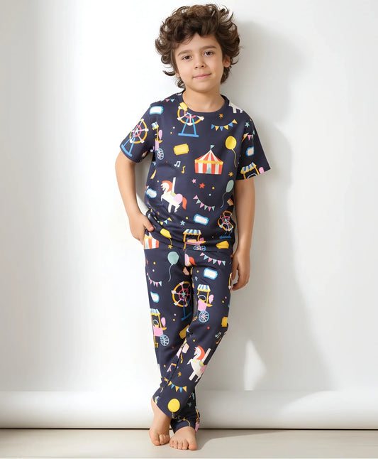 CARNIVAL CIRCUS SHORT SLEEVE PYJAMA SET - NAVY